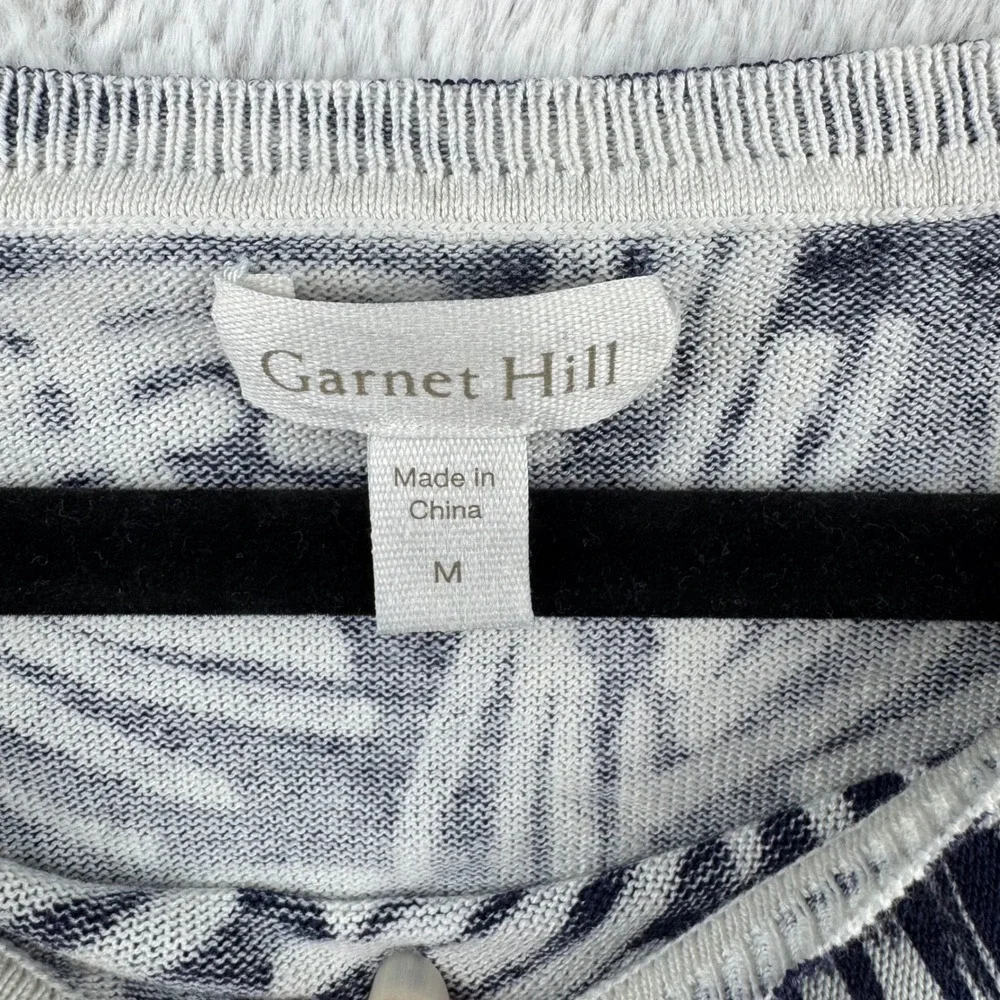 Garnet Hill Sweater Womens Medium Navy Blue Silk Cotton Abstract Oversized